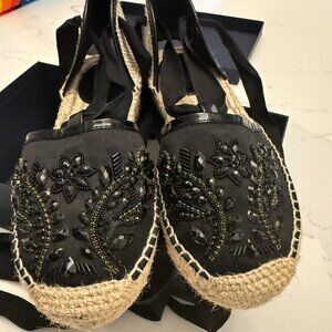 Oscar de la Renta Black Beaded Espadrille Size 38